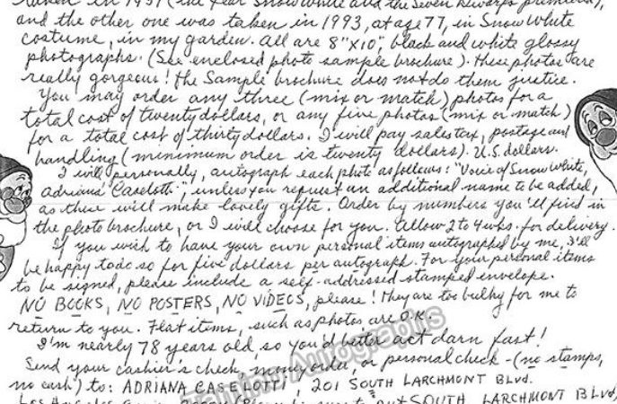 Adriana Caselotti Fan Mail Address
